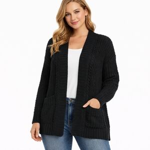 American Eagle ($65) Black Open Front Cardigan Women’s Knit Sweater Cozy Pockets
